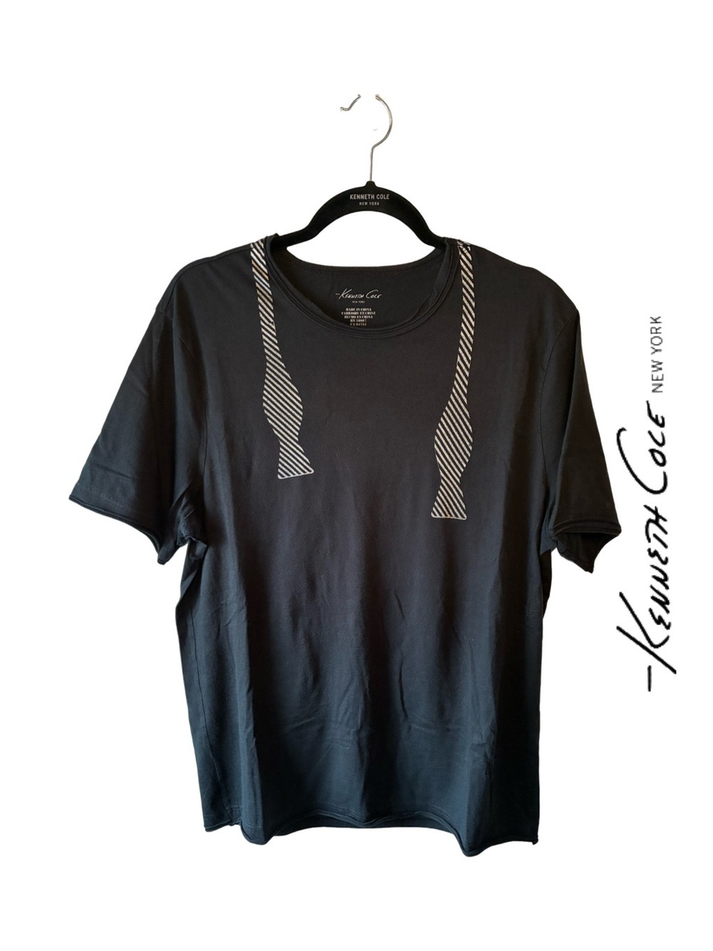 Kenneth Cole New York Black Short-Sleeve Tee with Printed Bow Tie Motif